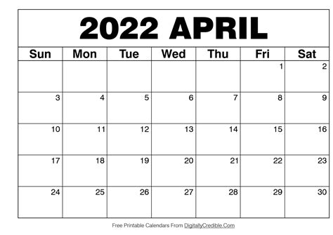 April 2022 Calendar Printable Desk And Wall