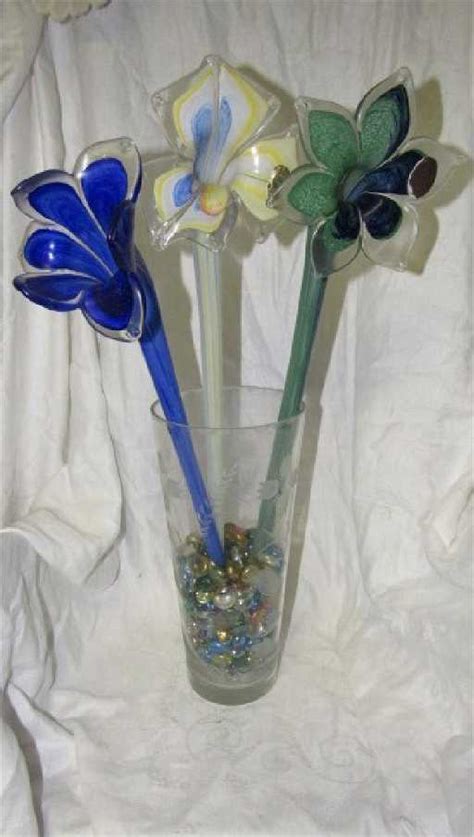 3 Murano Glass Long Stem Flower Leaf Vases