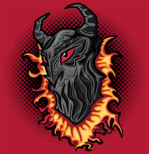 Angry Devil Demon Scary Horror Face In Flames Illustration Stock