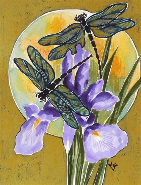 Dragonfly Moon Original Watercolor Painting By Lynngobbledesigns