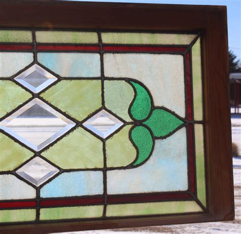 Bargain John S Antiques Antique Leaded Stain Glass Window 19 X 34 Bargain John S Antiques