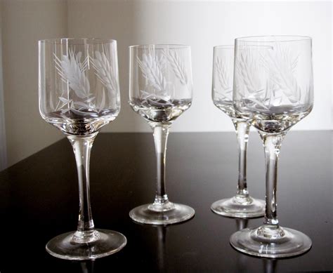 Etched Two Ounce Clear Stem Cordial Glasses Set Of Four Small Etsy Cordial Glasses Wheat