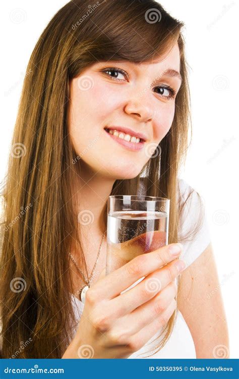 Pretty Woman Holding A Glass Of Water Stock Image Image Of Lips Arms