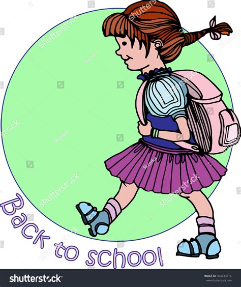 Vector Cute Girl Go Back School Stock Vector Royalty Free 304734314
