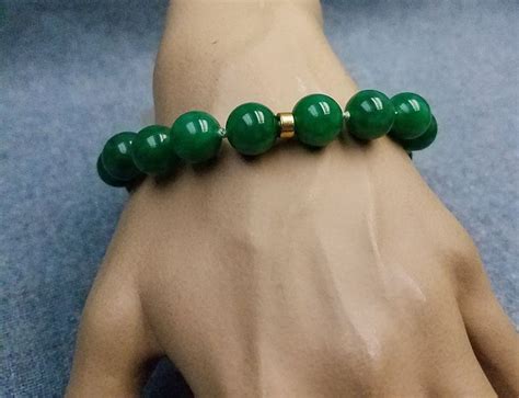 Lucky Chunky Green Jade Jadeite Bead Bracelet 1225 Mm Hand Knotted 85