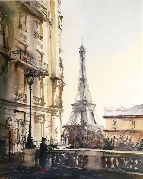 Paris By Darya Mita Watercolor Painting Sanat Paris Painting