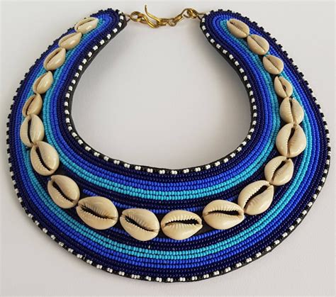 Cowrie Shell Necklace African Leather Necklace Beaded Etsy