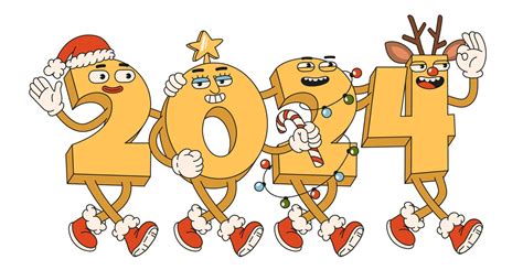 Feliz Año Nuevo 2024 Números 2024 Con Sombrero De Santa Claus Cuernos