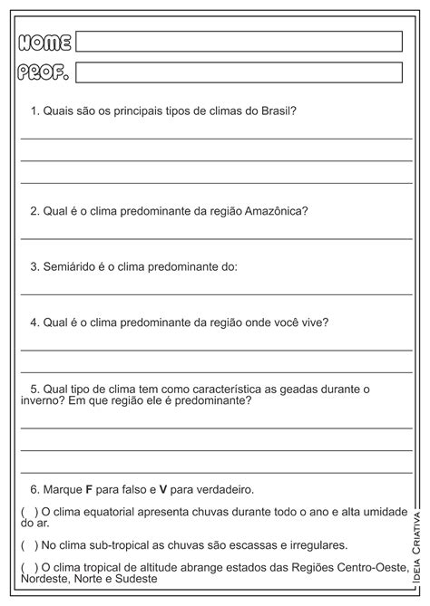 Avaliação De Geografia 4o Ano Clima E Vegetação Com Gabarito