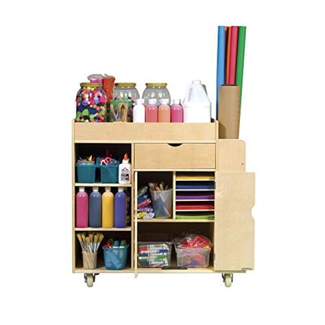 Guidecraft Art Activity Cart Rolling Wooden Storage Cabinet And