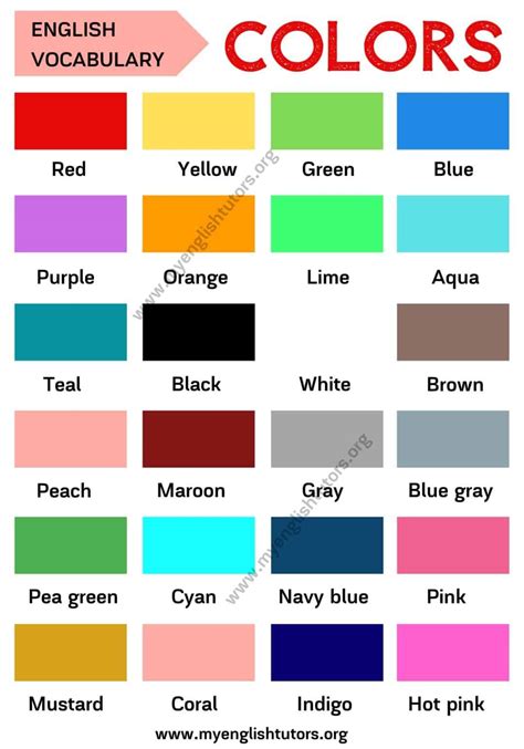 Color Names: List of Colors in English with ESL Picture - My English Tutors