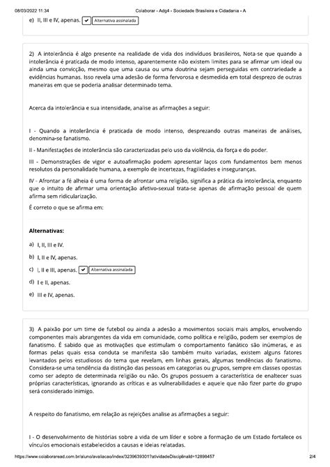 Gabarito Prova Unopar Sociedade Brasileira E Cidadania