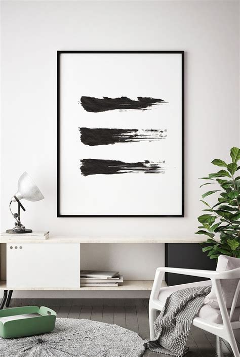Brush Stroke Print Black And White Abstract Wall Art Printable