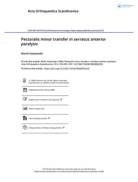 Pdf Pectoralis Minor Transfer In Serratus Anterior Paralysis