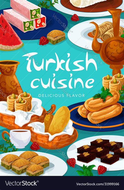 Turkish Cuisine Menu Desserts Sweet Pastry Food Vector Image
