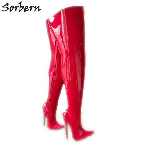 Sorbern Sexy Red Shiny Women Boots Over The Knee High 18cm Super High
