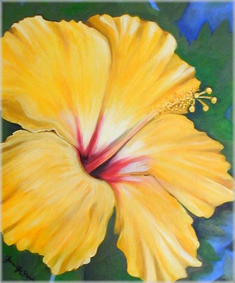Janis Stevens Flower Paintings In Oil Yellow Hibiscus Flower