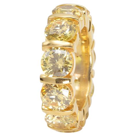 1125 Carat Round Fancy Vivid Yellow Diamond Eternity Band Ring For