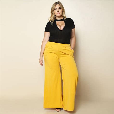 Lasperal Wide Leg Pants For Women Fashion Plus Size 3xl Yellow Casual