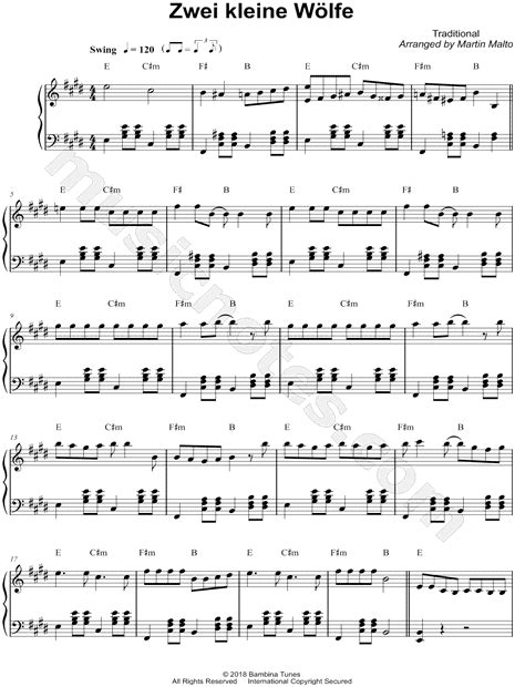 Warum gehn wir denn immer nur des nachts herum, man tritt sich an den wurzeln ja die pfoten krumm Traditional "Zwei kleine Wölfe" Sheet Music (Piano Solo ...