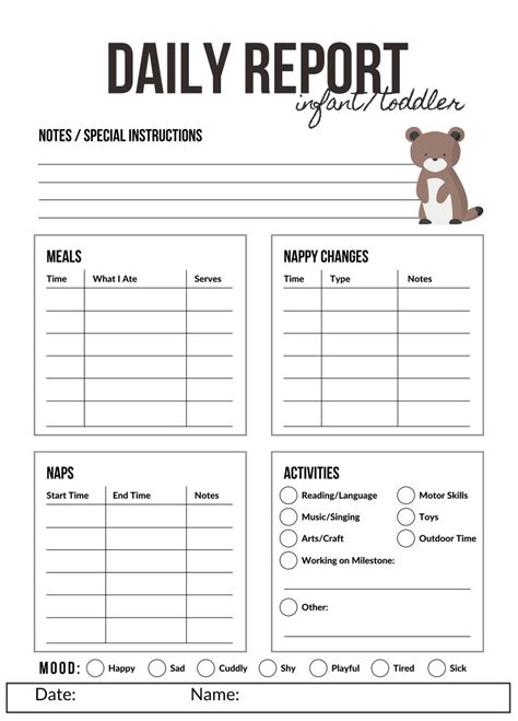 Free Printable Daycare Infant Daily Sheets Printable Form Templates