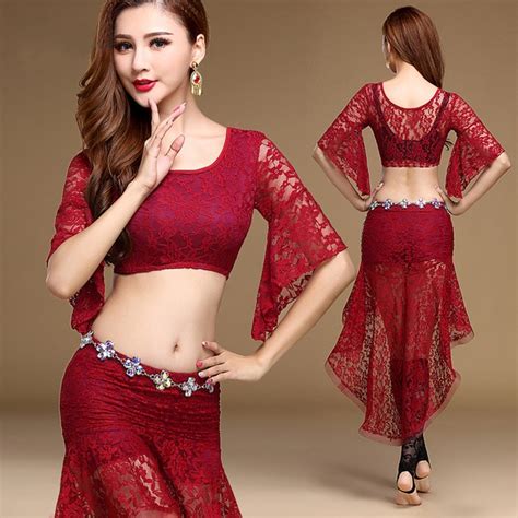 Sexy Belly Dance Costume Lace Half Sleeves Irregular Skirt Oriental Dance Costumes Oriental