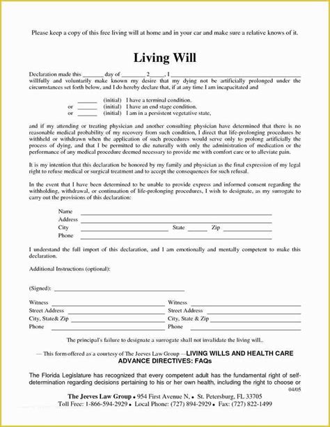 Free Will Writing Template Of Free Printable Will Template