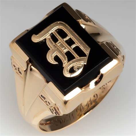 Vintage Mens Onyx D Initial Ring 14K Gold 1939