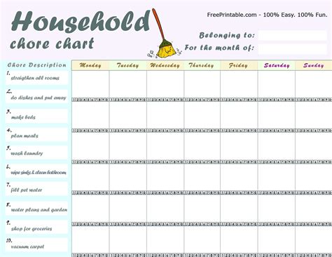 Free Printable Chore Charts For Multiple Kids