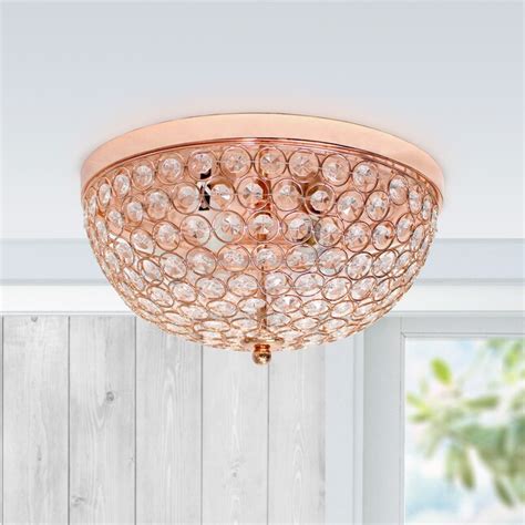 Elegant Designs Elipse Crystal 2 Light Rose Gold Flush Mount Light In