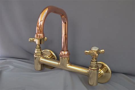 Brass And Copper Wall Mounted Kitchen Mixer Taps Reclaimed And Fully