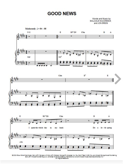 Mac Miller Good News Piano Sheet Music Digital Download E Major