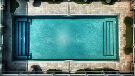 Top View Of Beautiful Idyllic Rectangular Swimming Pool Ai Generative Stock Illustration