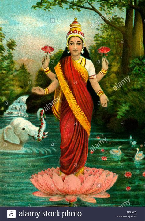 In roman mythology, flora was a goddess of flowers, and flowering plants, both the fruit bearing ones and the ornamental ones. Painting of Laxmi indian goddess of wealth standing in ...