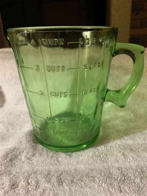 Hazel Atlas Vintage Green Glass Cup Measuring Cup W Handle And Spout