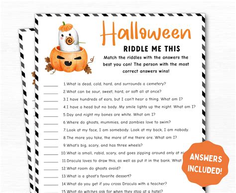 Halloween Riddle Me This Game Printable Halloween Party Game Etsy