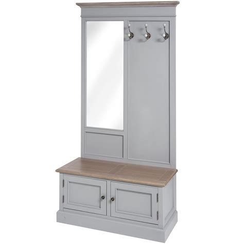 Churchill Collection Mirrored Hall Unit Seat Coat Hook Home Storage