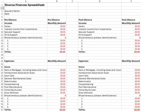 Divorce Finances Spreadsheet Lovetoknow