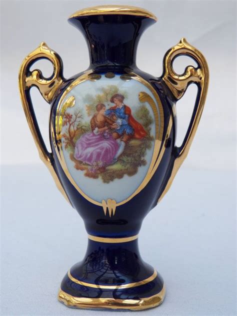 Limoges France Royal Cobalt Blue And Gold Porcelain Fragonard Vase With