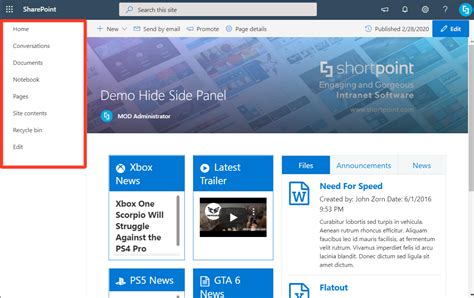 How To Hide Quick Launch Left Navigation From Modern Sharepoint Team Sites Shortpoint Support