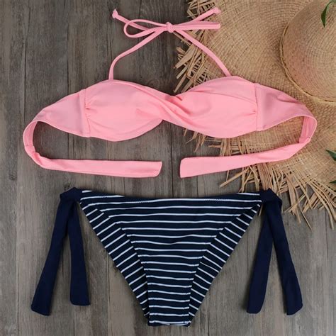 2018 Summer Women Bikinis Set Sexy Striped Swimwear Strappy Brazilian Bikini Beach Bandeau