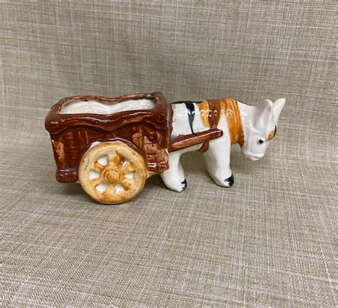 Small Vintage Donkey Pulling Cart Planter Made In Occupied Japan Etsy
