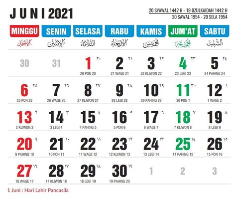 Kalender Juni 2021 Tanggalan Nasional Masehi Jawa Dan Hijriyah