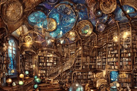 Beautiful Whimsical Steampunk Library Graphic · Creative Fabrica