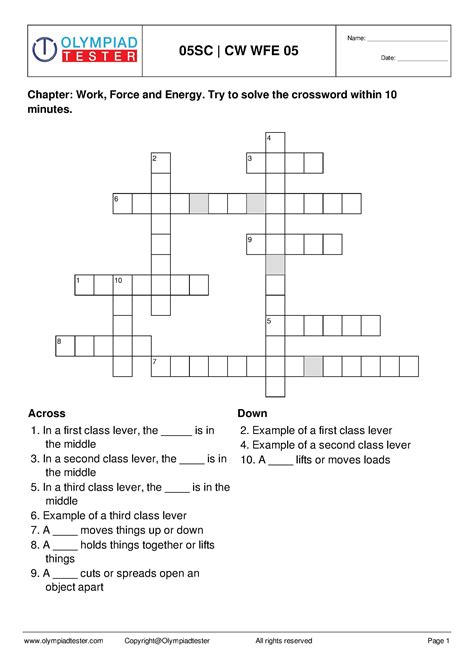 Rate your favorite science crossword puzzles after solving. Download Class 5 Science crossword puzzles on Work, Force ...