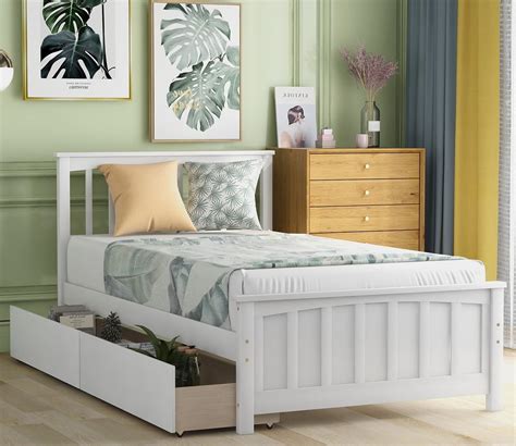 Wood Platform Bed Frame With Storage Twin Size Bed Frame For Girls