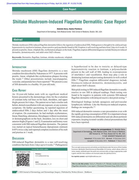 Pdf Shiitake Mushroom Induced Flagellate Dermatitis Case Report