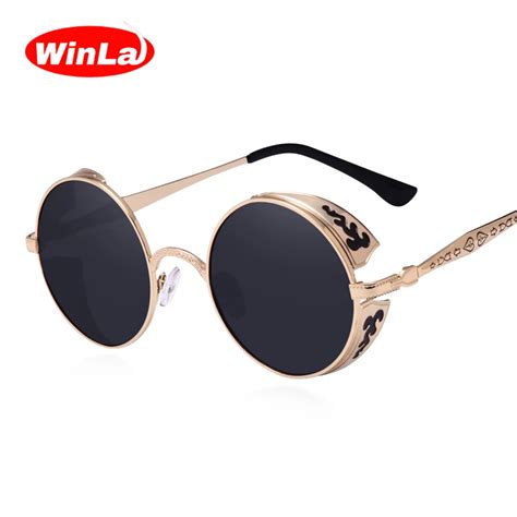 Winla Steampunk Style Retro Sunglasses Fashion Round Ladies Brand