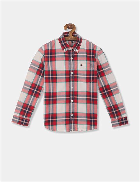 Buy Tommy Hilfiger Kids Boys Red Button Down Collar Long Sleeve Check