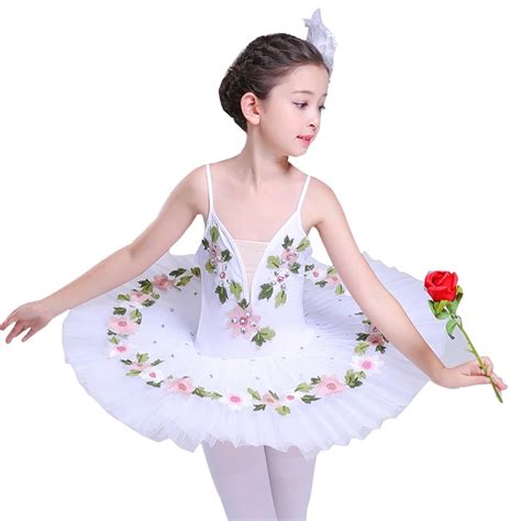 White Pink Platter Tutu Ballet Costumes For Girls Kids Straps Tutu